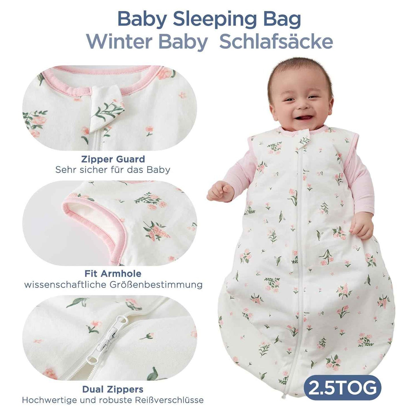 Duomiaomiao 3.5 Tog Baby Sleeping Bag, 100% Cotton Baby Sleeping Bag, Winter, Girls Newborn, Boys Sleeping Bag, Warm Newborn Children (100)