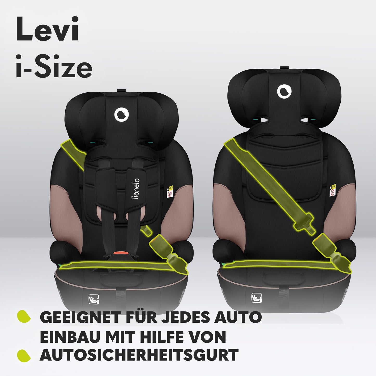 LIONELO LEVI I-SIZE 76-150 cm Kinderautositz, Gruppe 1 2 3, Seitenschutz, 10 Grad Kopfstützenverstellung Bequeme Armlehnen Verstellbare Rückenlehne, R129 i-Size - Meloni2