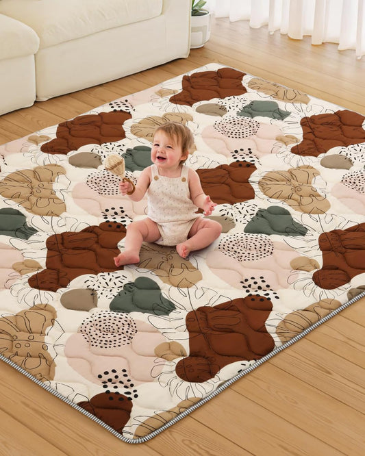 Lambluefly Krabbelmatte Baby Faltbar, Verdickte Krabbeldecke für Baby 127x127cm, Anti Rutsch Matte, Maschinenwaschbare, Spielmatte Baby Faltbar, Baby Play Mat für Laufgitter, Design im Bohème-Stil - Meloni2