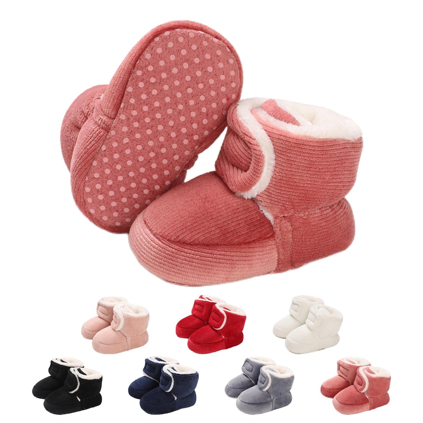 Baby Newborn Fleece Bootie, Winter Warm Non-Slip Soft Sole Winter Shoes, Sock Shoes, Cute Adjustable Crawling Shoes, Prewalker Boots for Girls and Boys, Toddler Size 0-18 Months