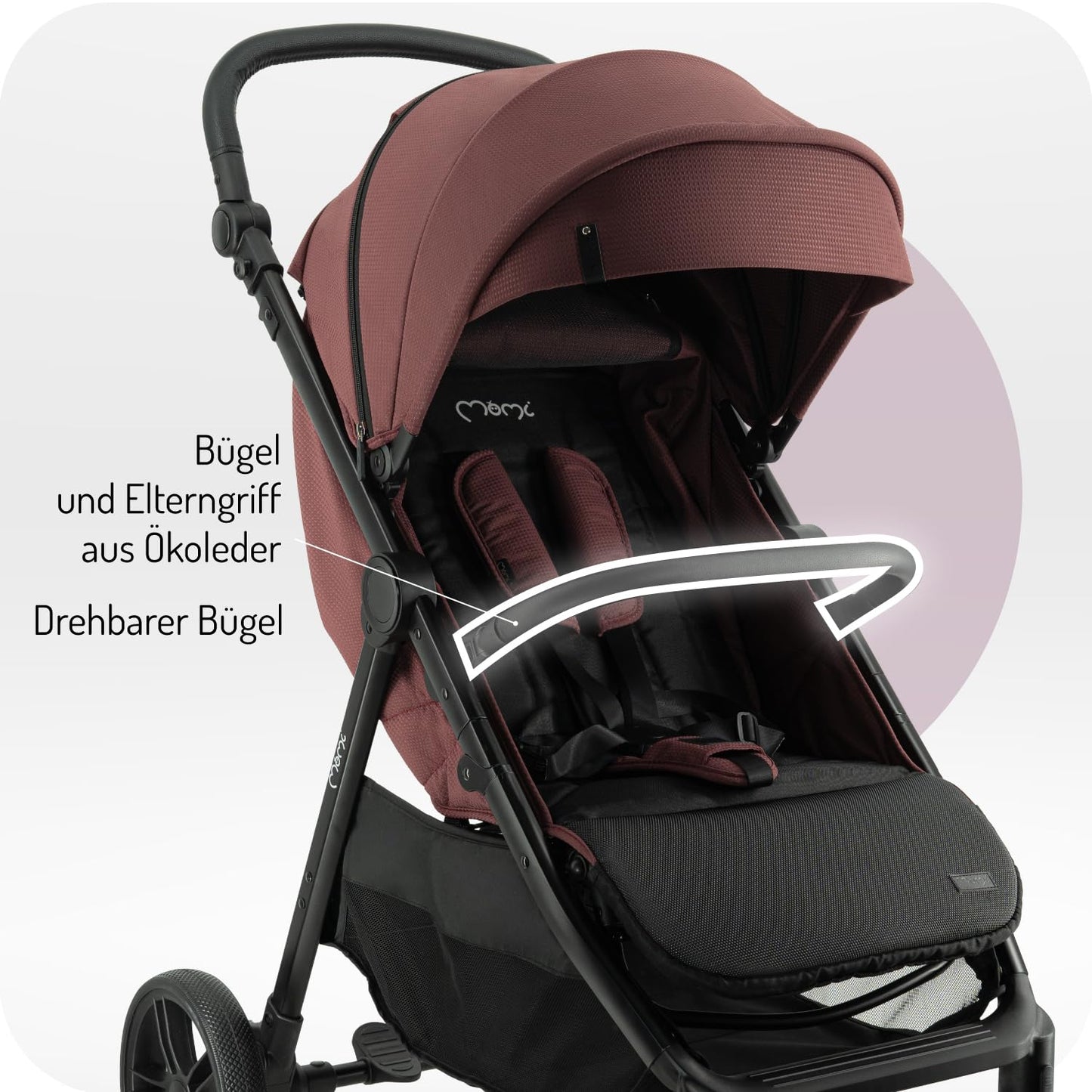 MoMi Kinderbuggy CLARA, Kinderwagen ab dem 6. Lebensmonat, bis 22 kg Körpergewicht, 5-Punkt-Sicherheitsgurt, Fußsack, Getränkehalter, Einkaufskorb, Wickeltasche, Insekten- und Regenschutz