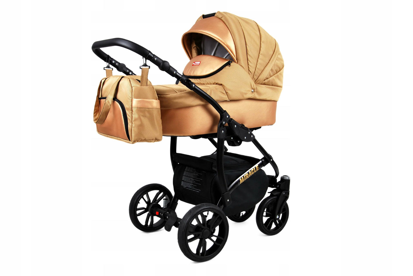 BabyLux Miracle 2-in-1 Baby Pushchair Deep and Pushchair with Accessories Adjustable and Foldable Aluminium Construction Waterproof Non-Removable Wheels Gold Leaf