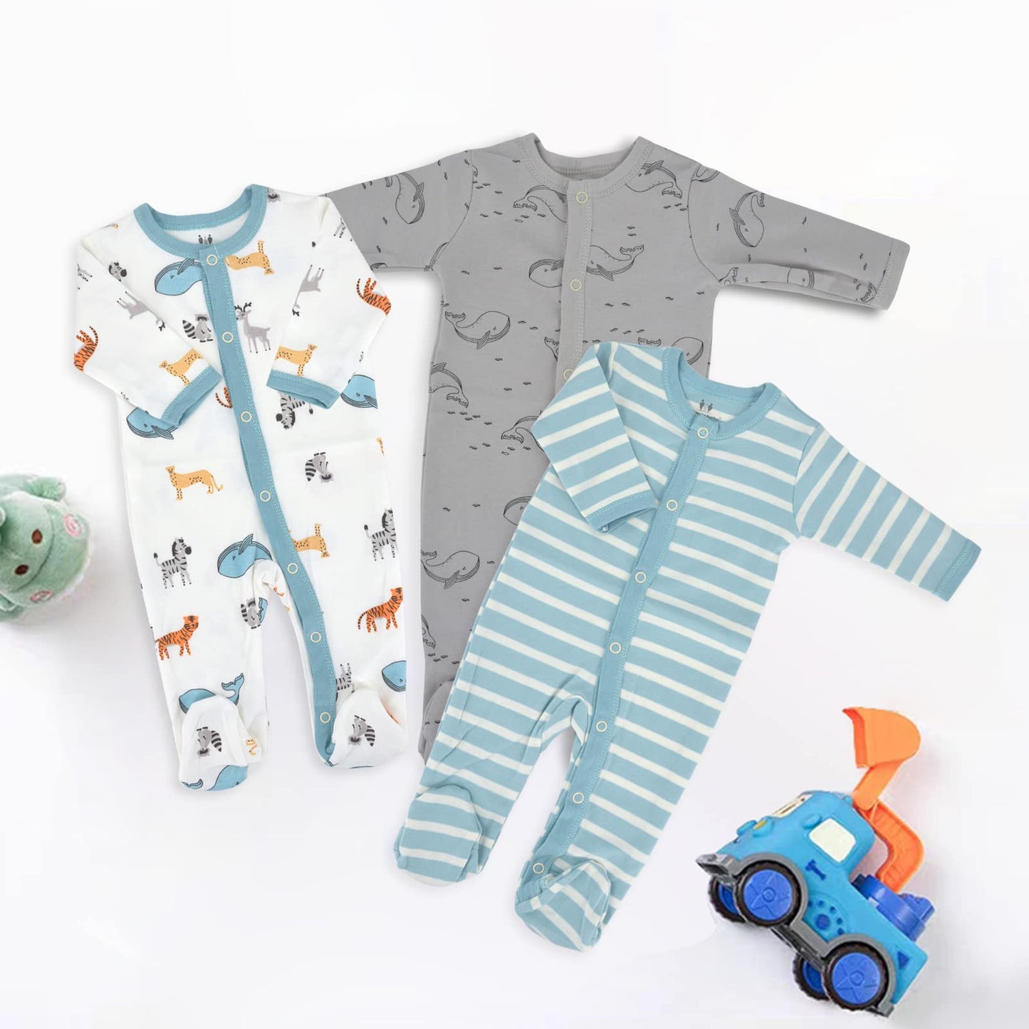3PCS Baby Sleepsuit Baby Pajamas Baby Sleeping Bag Cotton with Feet with Buttons Size 56 62 68 for Boy Girl Newborn