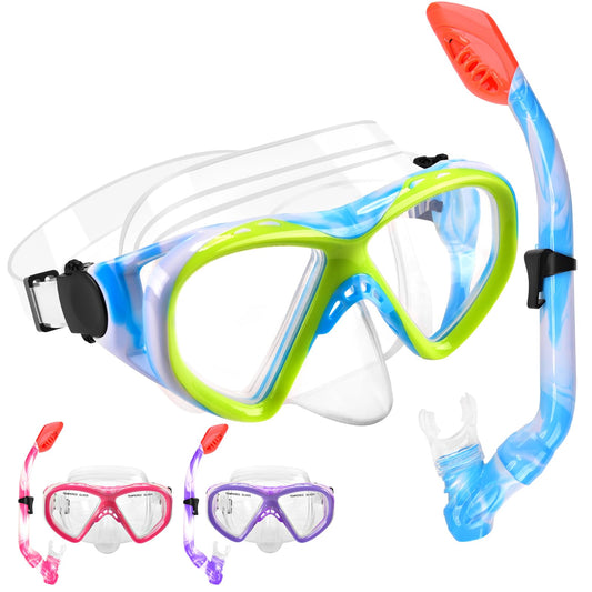Schnorchelset Kinder - Taucherbrille Kinder mit Schnorchel Anti Leck Anti Fog HD Tauchmasken Dry Schnorchel für 4-13 Jahren Jungen Mädchen