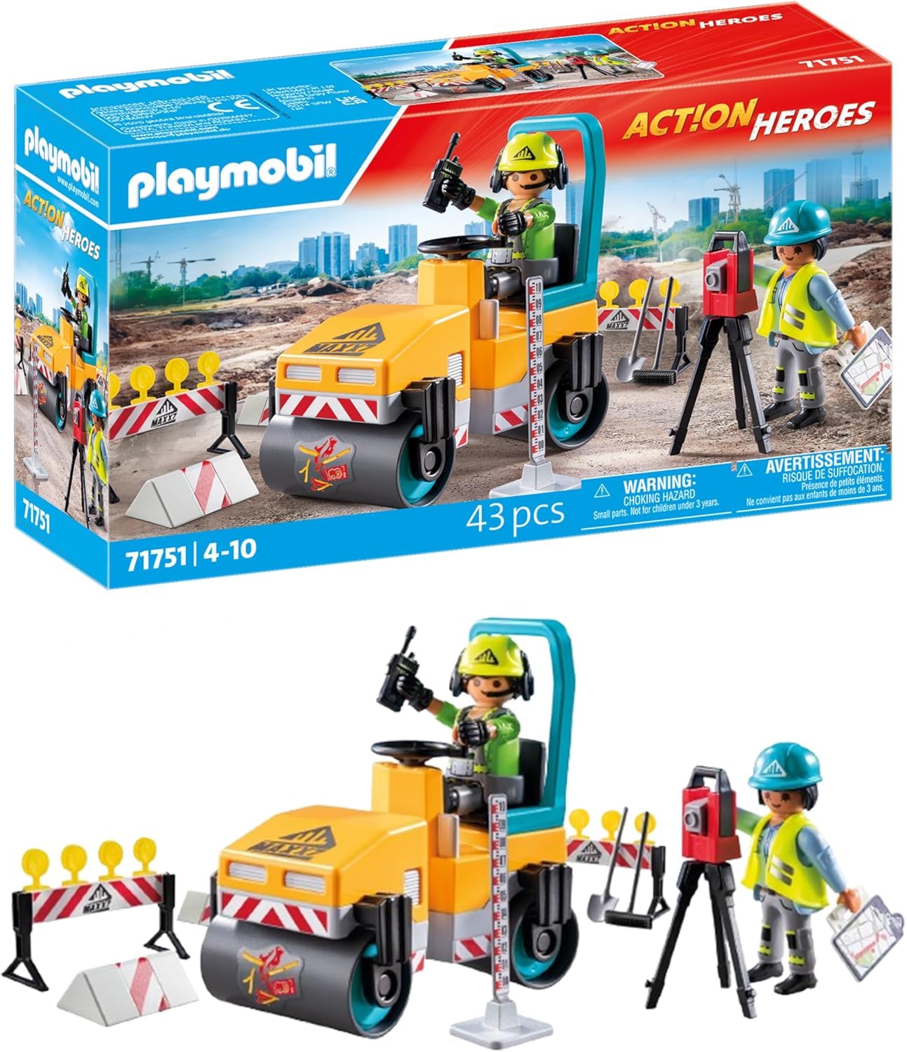 PLAYMOBIL Road Construction Site Toy Child Construction Site Play Set Toy for Children from 4 Years 71751
