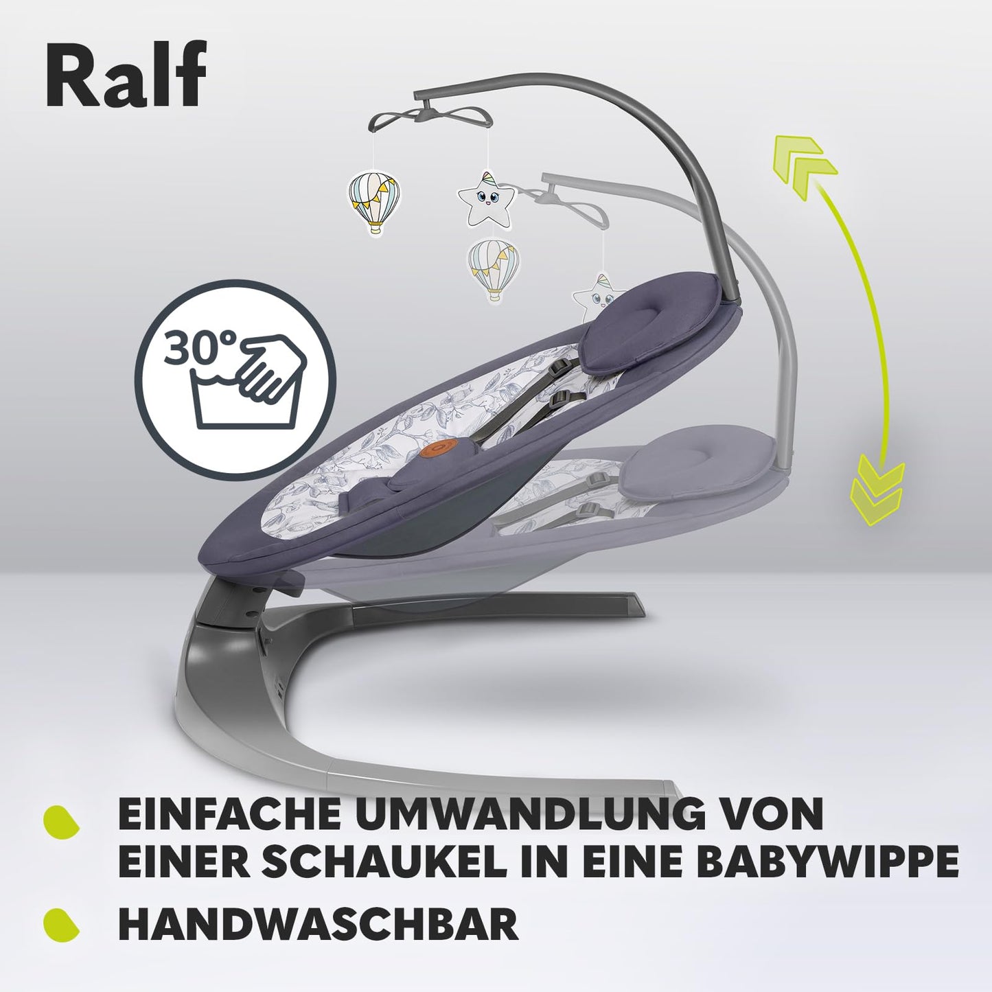 LIONELO Ralf 2-in-1 baby bouncer and recliner, remote control, 12 melodies, two rocking directions, 5 rocking speeds, locking, backrest adjustment, timer, quiet operation