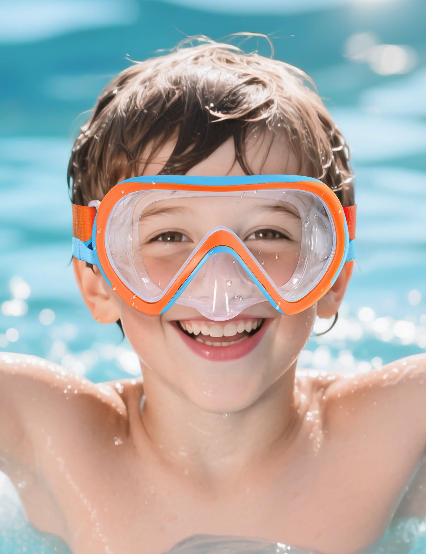 Supertrip Taucherbrille Kinder mit Stoffband,Schwimmbrille Kinder fur Mädchen Jugen,Gehärtetes Glas Schnorchelmaske Kinder mit Nase,180°Panorama Tauchmaske Schwimmmaske Kinder Anti-Leck fur 6-14 Jahre