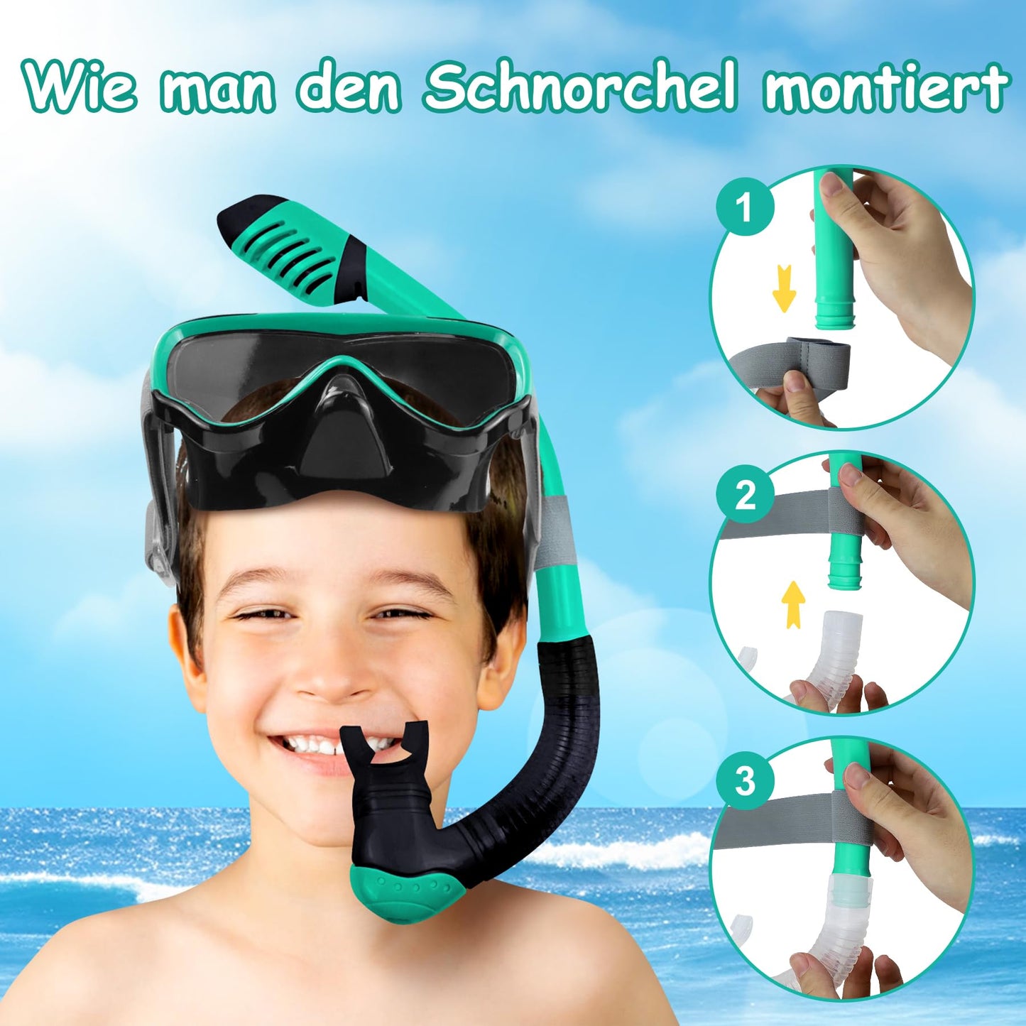 Vvinca Snorkel Set Children from 4-14 Years Diving Goggles with Snorkel Diving Set Girls Boys 180° Anti-Fog Anti-Leak Adjustable Elastic Swimming Goggles Snorkel Mask Dry Snorkel Pink