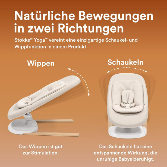 Stokke Yoga Baby Rocker & Swing, Light Sand - 2 Directions of Movement for Soothing & Stimulation of Babies up to 11 kg - With Newborn Pillow for Head Support - 3 Adjustable Positions