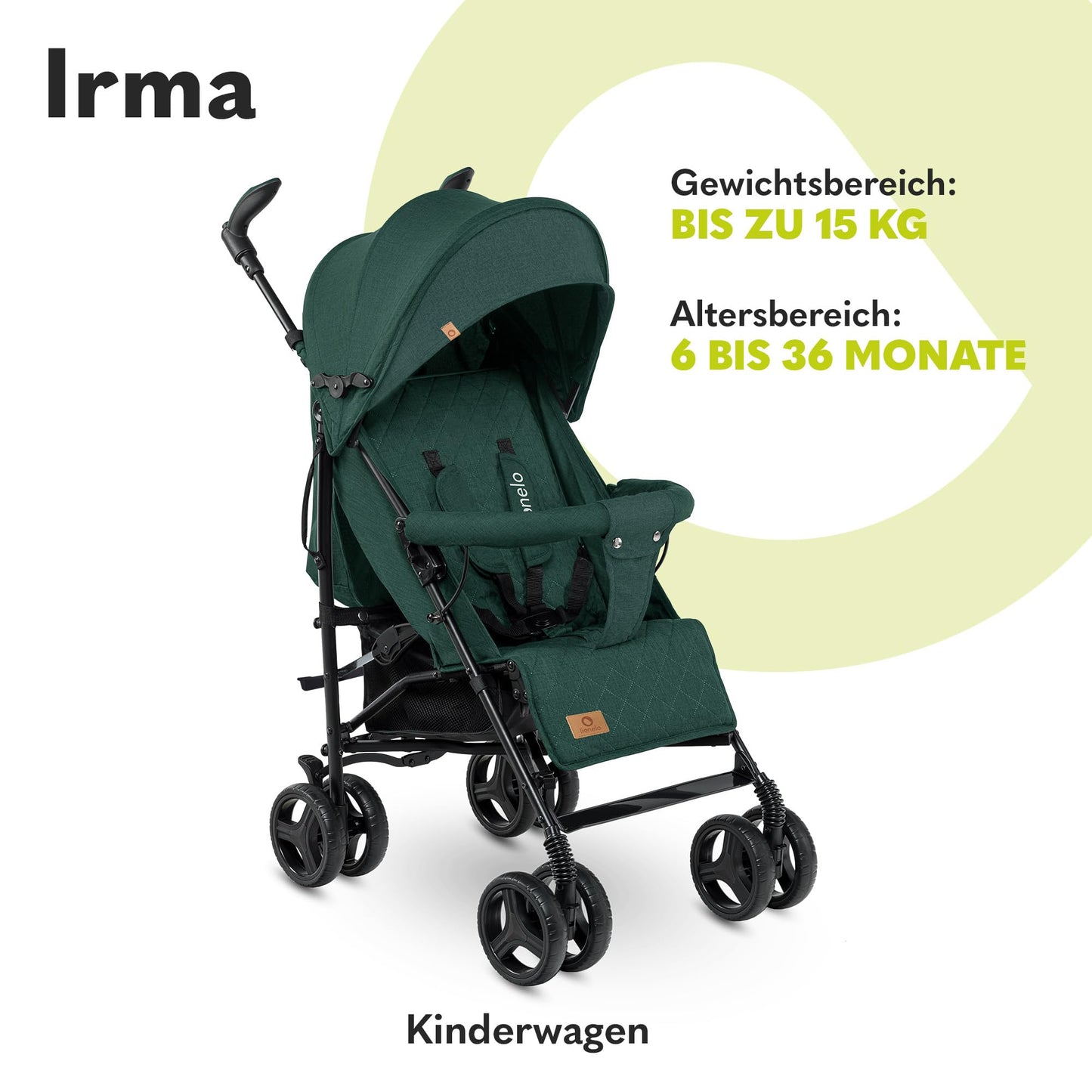 Lionelo Irma Pushchair up to 15 kg, Lightweight Modern Pushchair with Reclining Function, Foldable, Large 6 Inch Wheels, Large Basket, Bag, Mosquito Net