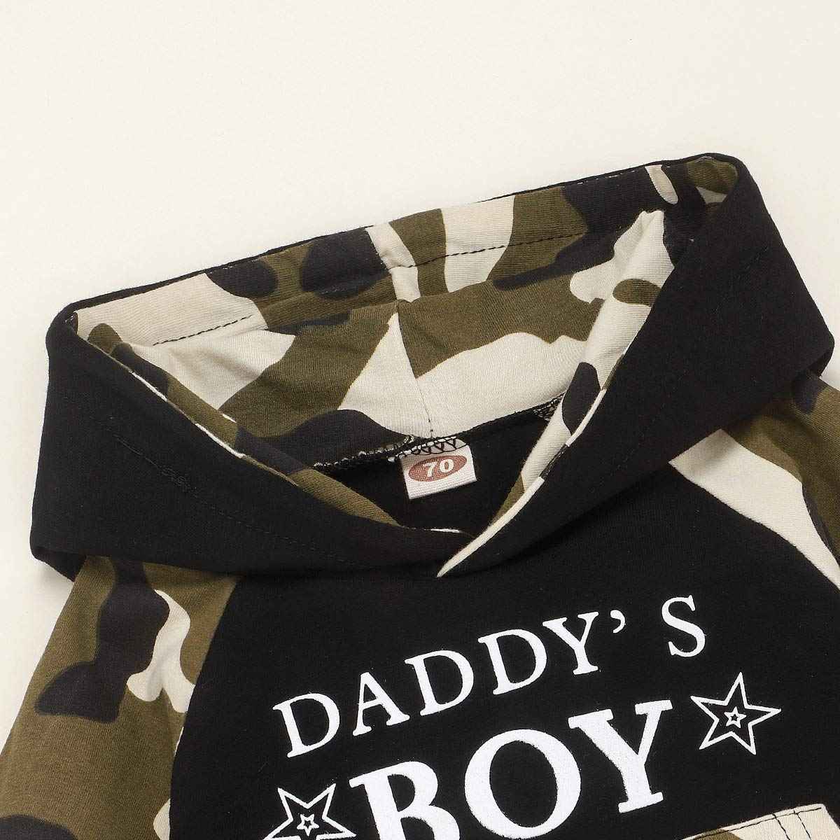 Juflam Baby Boy Camouflage Outfits Set Langarm Daddy's Boy Camo Hoodie Top mit Tasche + Hose