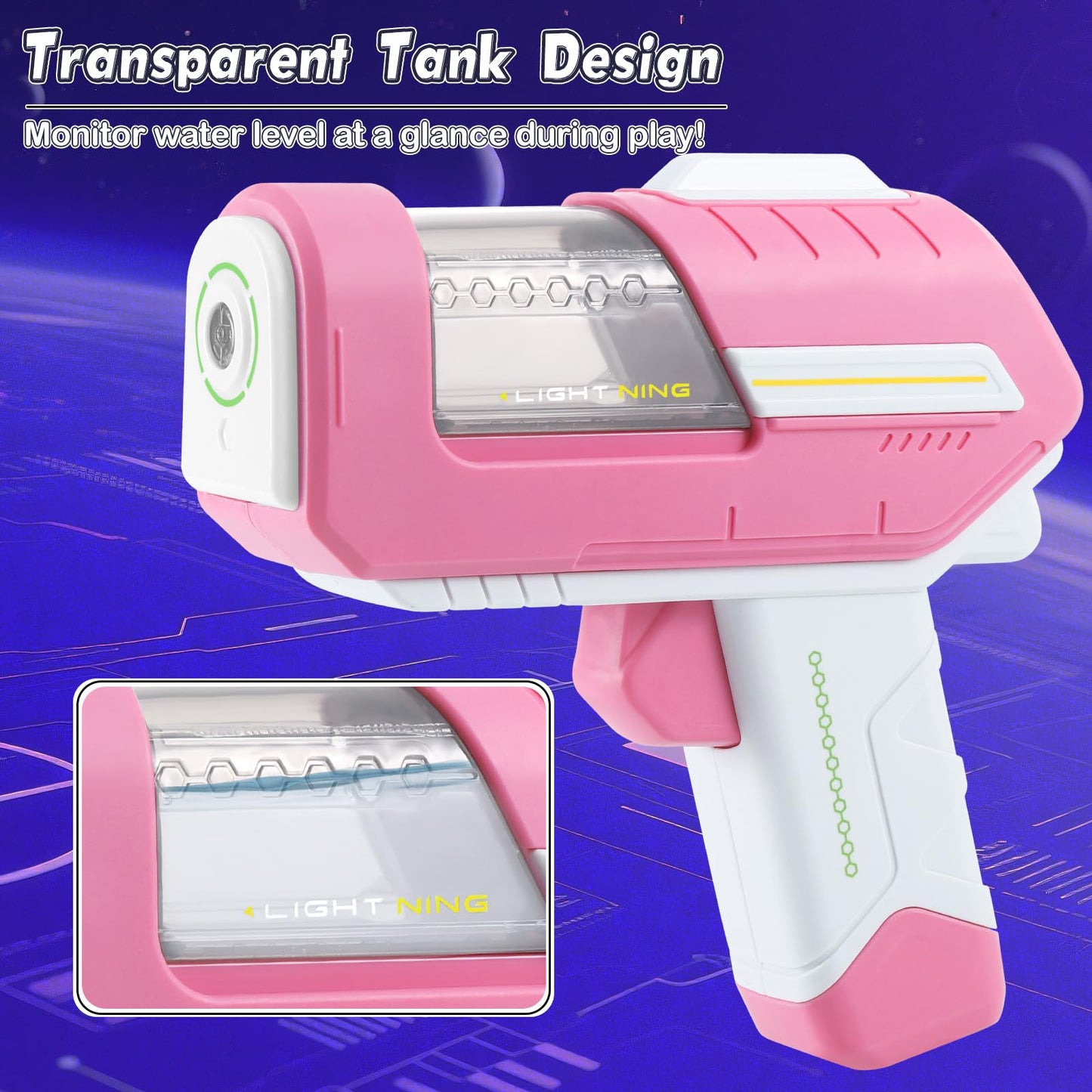 Packung mit 2 Wasserpistolen für Kinder, coole Wasserpistole im Cyberpunk-Stil, klein, Raumdesign, Mini-Wasserpistole, Pool, Strandspielzeug, Wasserpistole, Kinder von 3 bis 4 Jahren, auslaufsichere Wassersprühpistole