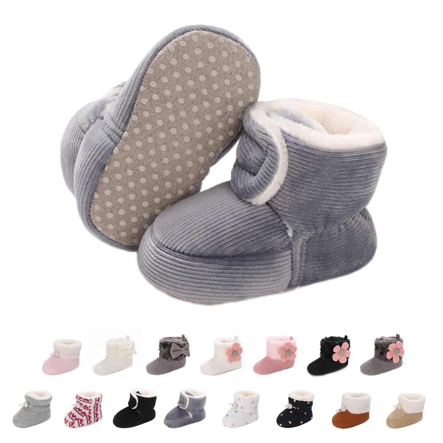 Baby Newborn Fleece Bootie, Winter Warm Non-Slip Soft Sole Winter Shoes, Sock Shoes, Cute Adjustable Crawling Shoes, Prewalker Boots for Girls and Boys, Toddler Size 0-18 Months