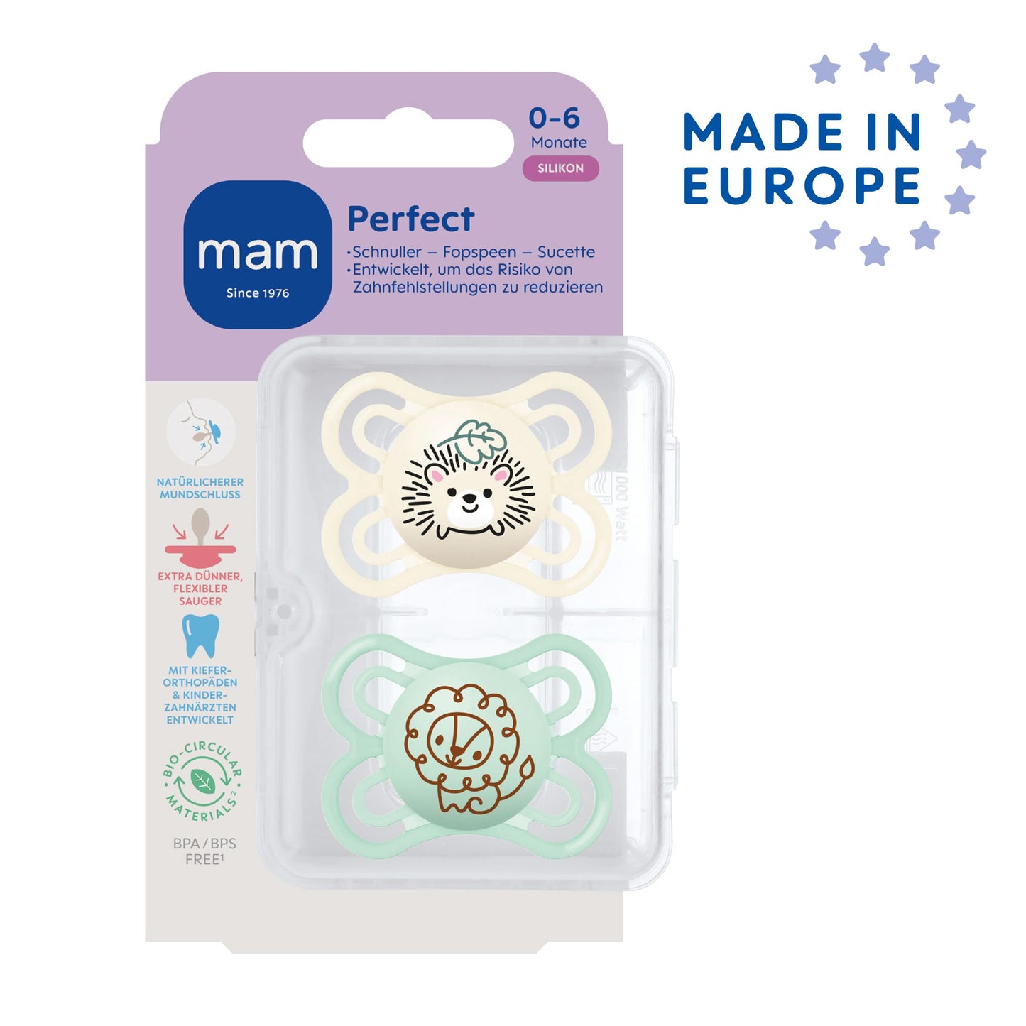 MAM Perfect Day & Night Schnuller | 0-6 Monate | Babyschnuller für Neugeborene | 94% Akzeptanz | beugt Zahnfehlstellungen vor | mit Zahnmedizinern entwickelt| SkinSoft Silikon |Igel/Schaf | 4 Stück