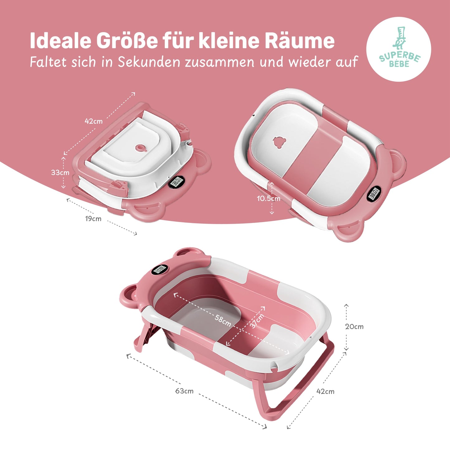 Faltbar Baby Badewanne Mit Rutschfestem Badekissen - Babywanne XXL Mit Baby Badewannensitz & Badethermometer - Von Der Geburt Bis 3 Jahre - Baby Bathtub - Geburtsgeschenke Für Mädchen & Jungen