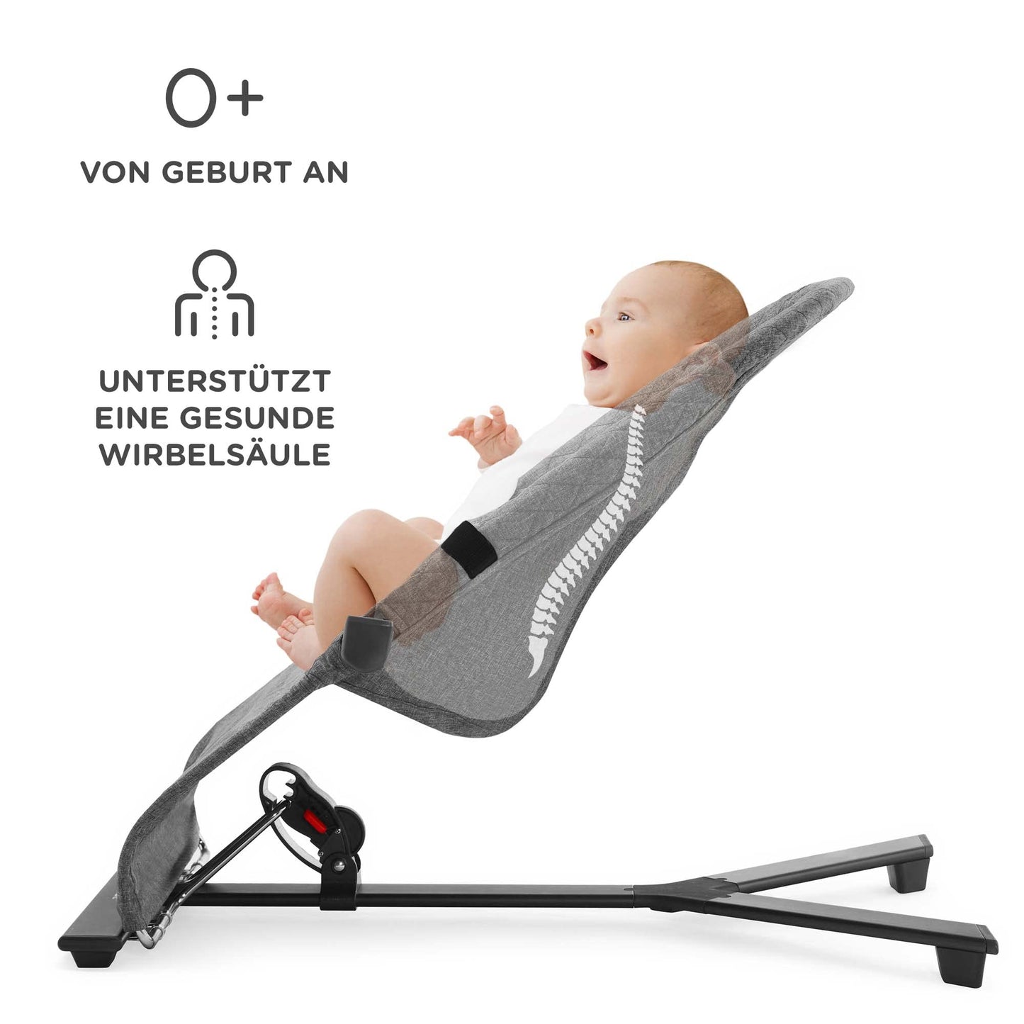 Kinderkraft MIMI Baby Rocker Play Bar with 2 Toys, Adjustable Backrest, Soft Material, Minimalist Scandinavian Design, Foldable, Grey