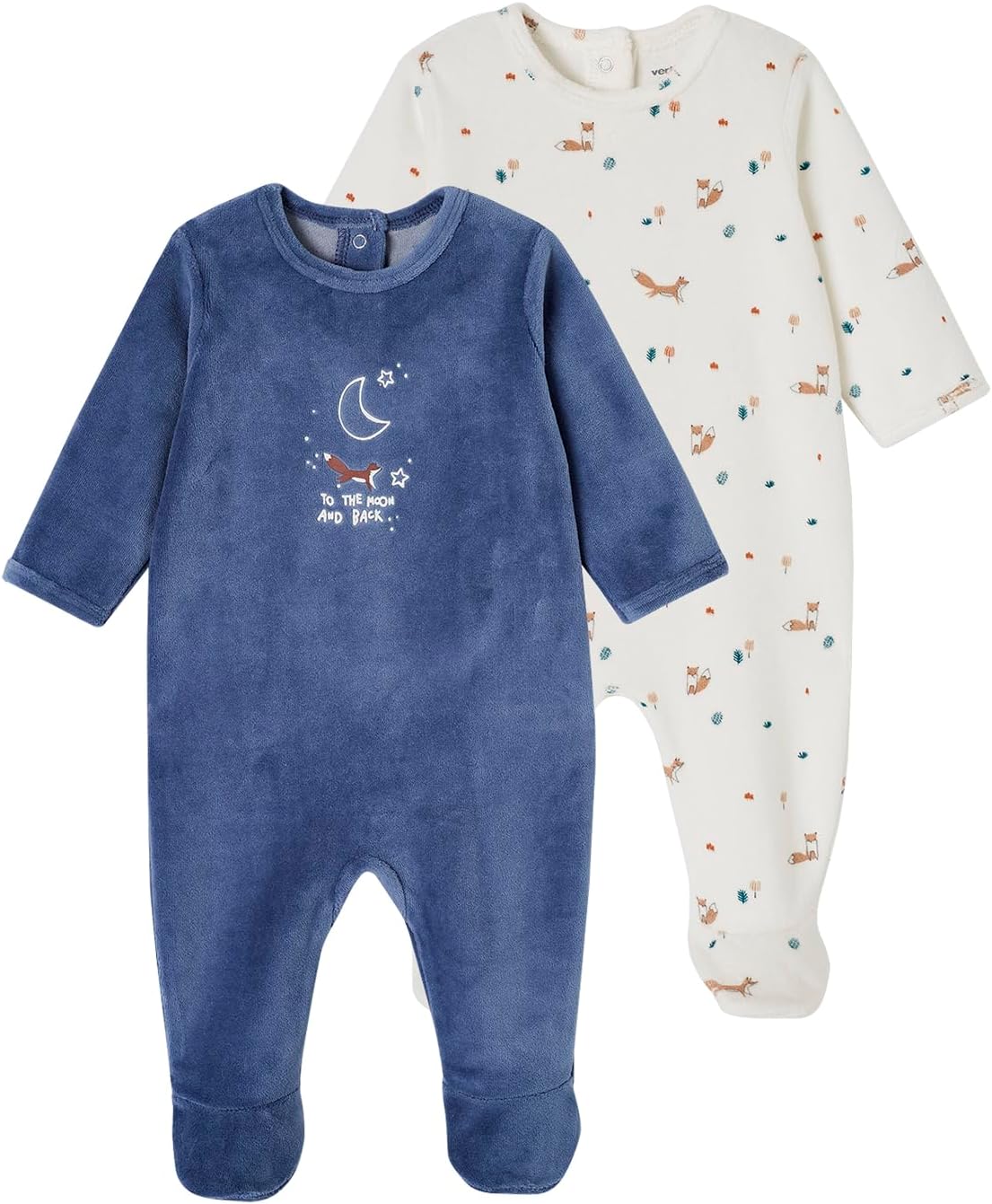 Vertbaudet 2-pack baby velvet rompers fox Oeko-Tex blue 50