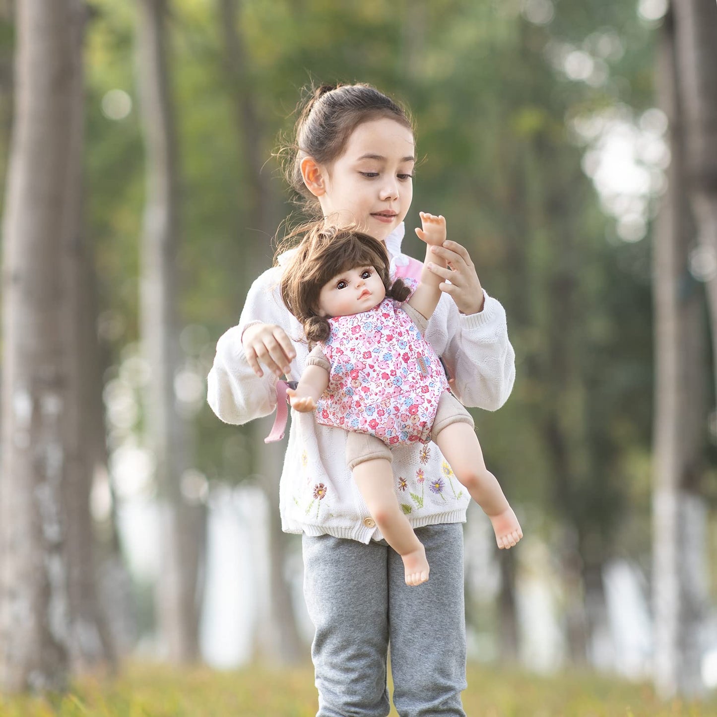 GAGAKU Puppentrage ab 3 Jahre Bauchtrage Babypuppen Zubehör Schultergurte Babytrage Puppe Kleinkind Puppentragetasche Stofftiertrage Kuscheltierträger - Rose - Kaninchengarten