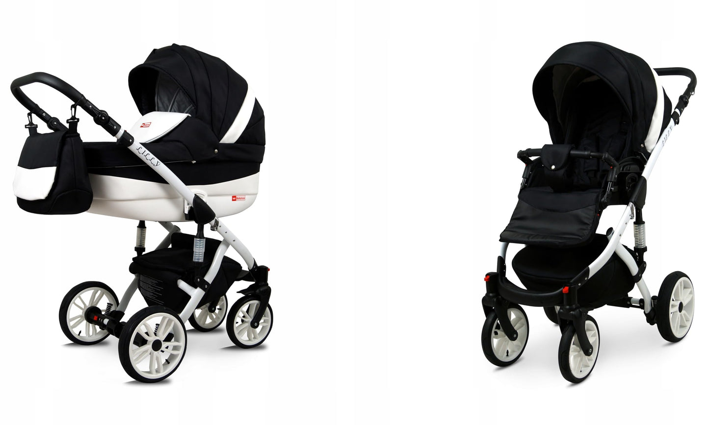 BabyLux® Bambimo Kinderwagen Set 3 in 1 - Lilly - incl. Babywanne, Buggy Sportsitz, Auto-Babyschale - Autositz - Kinderwagenset - Kombikinderwagen mit Wickeltasche, Regenschutz usw.