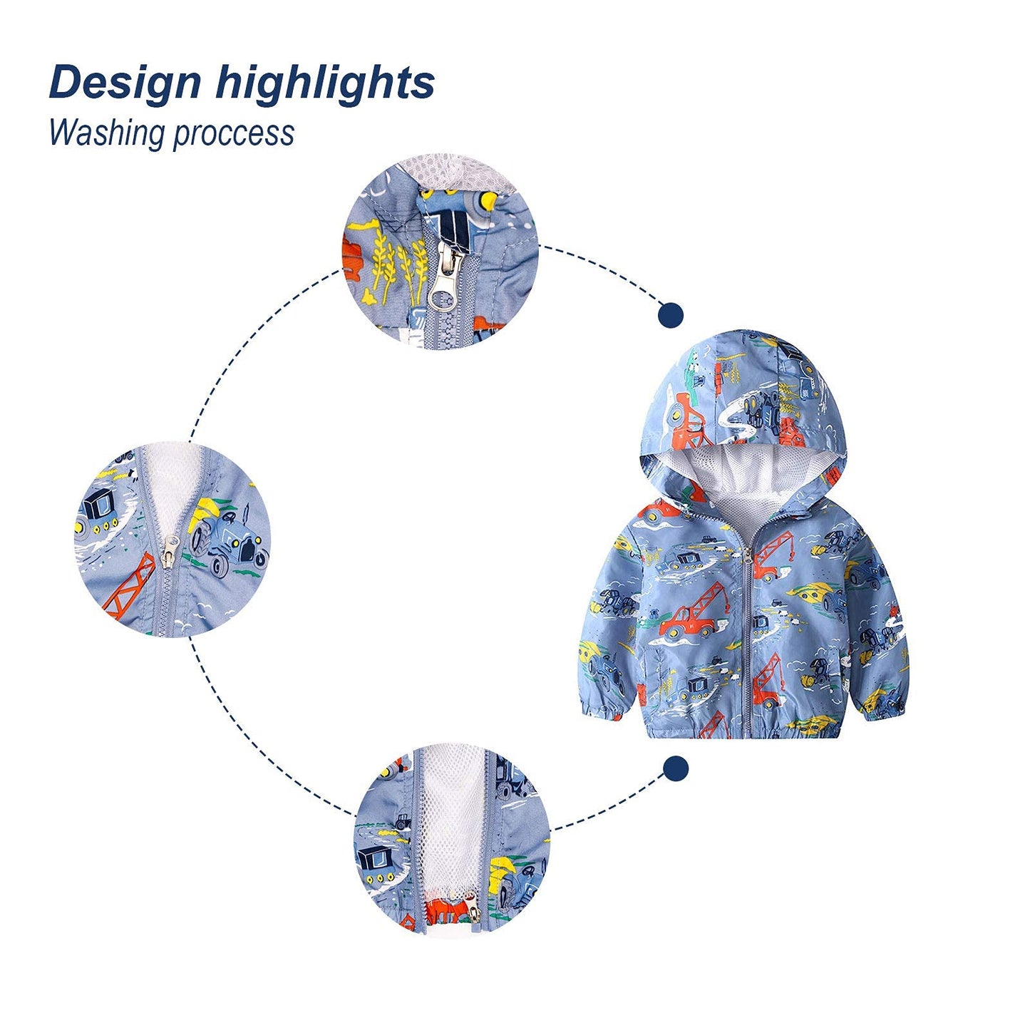 JinBei Jacke Baby Junge Kinder Jacken Kapuzen Sweatjacke Kapuzenjacke Cartoon Aufdruck Jungen Winddicht Mantel Windjacke Übergangsjack Frühling Herbst Outwear Softshelljacke 1-7 Jahre