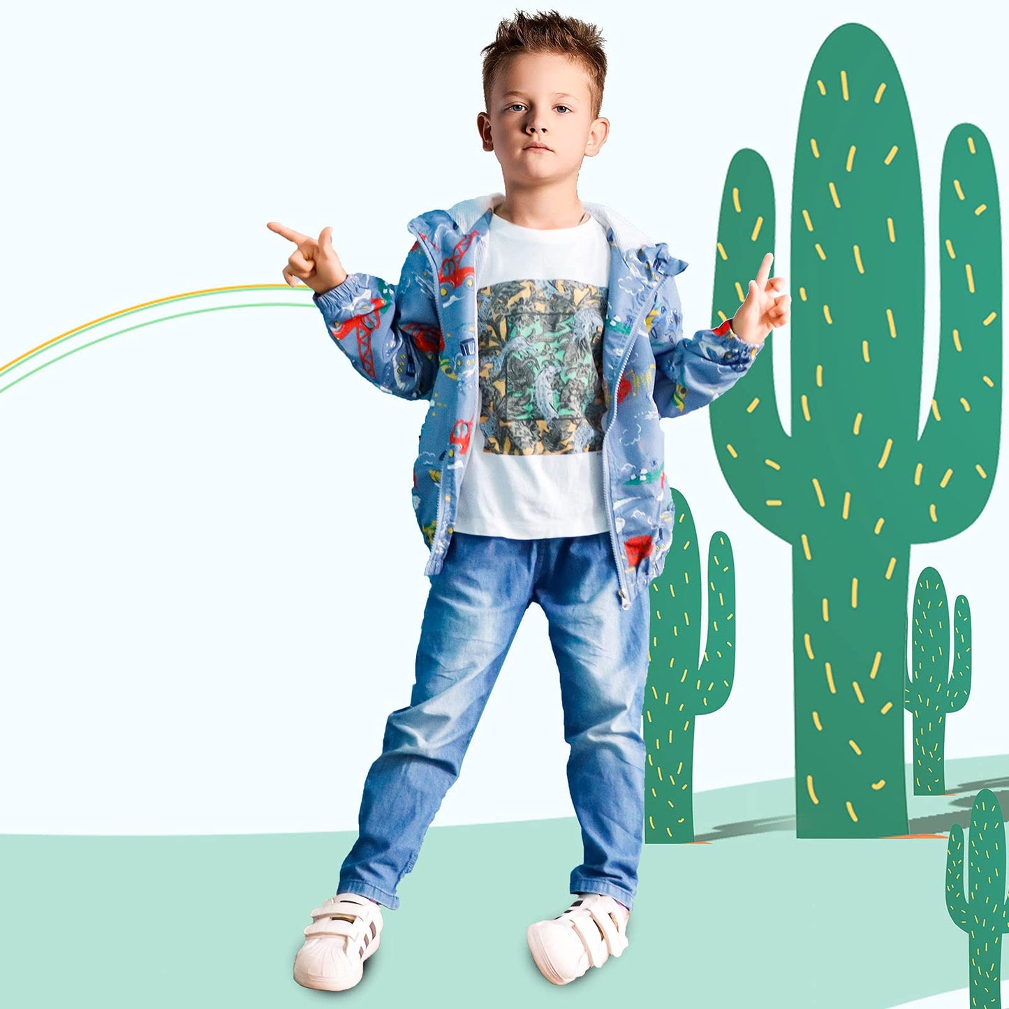 JinBei Jacke Baby Junge Kinder Jacken Kapuzen Sweatjacke Kapuzenjacke Cartoon Aufdruck Jungen Winddicht Mantel Windjacke Übergangsjack Frühling Herbst Outwear Softshelljacke 1-7 Jahre