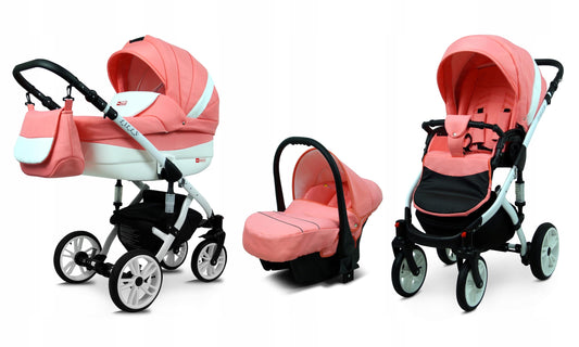 BabyLux® Bambimo stroller set 3 in 1 - Lilly - incl. carrycot, buggy sports seat, car seat - stroller set - combo stroller with changing bag, rain cover, etc.
