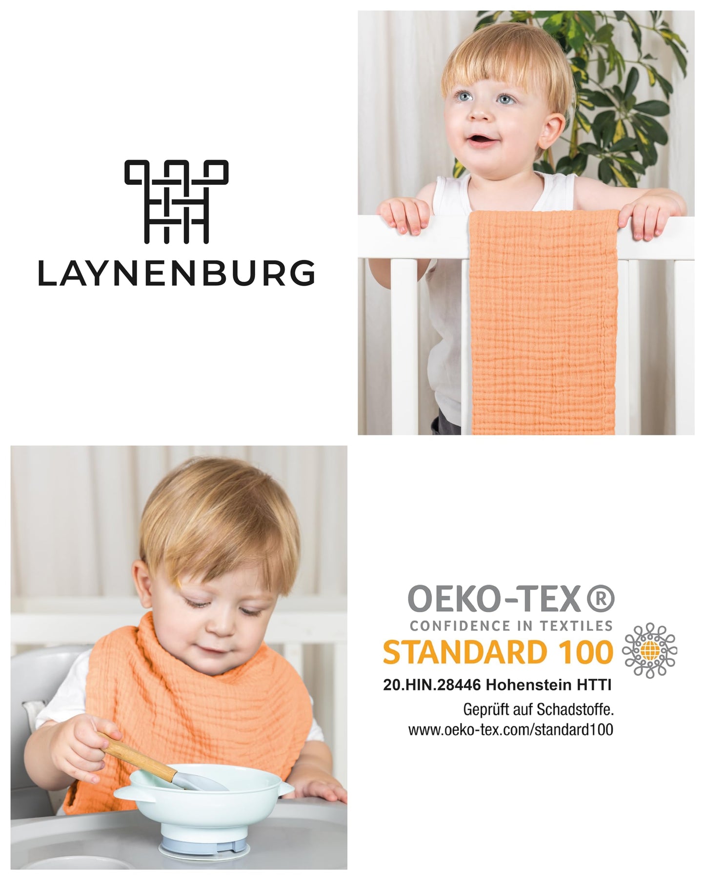 LAYNENBURG 10er-Set Premium Spucktücher Baby aus extra weichem Musselin - 100% Baumwolle - 30x50cm - Oeko Tex 100 - Musselin-tücher als Mulltücher, Mullwindeln oder Stoffwindeln (weiß)