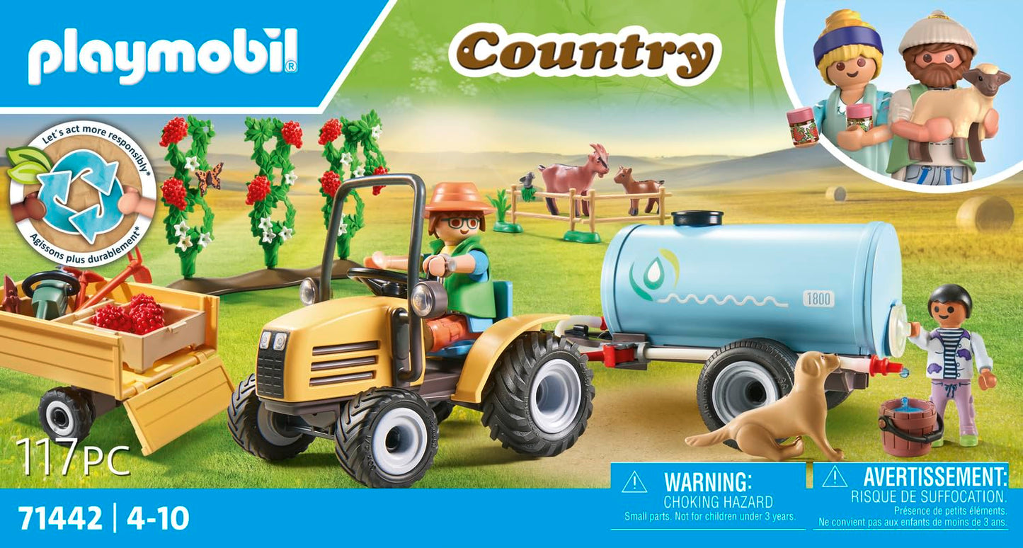 PLAYMOBIL Country 71442 Traktor mit Anhänger und Wassertank, frische Ernte auf dem Bauernhof, spielerisches Lernen über die Umwelt, nachhaltiges Spielzeug für Kinder ab 4 Jahren