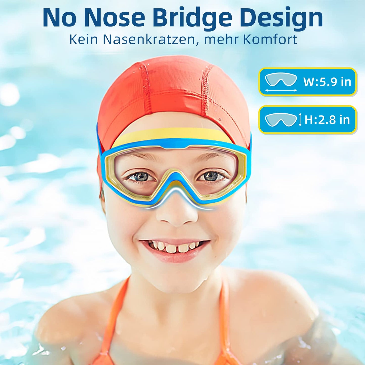 Water Space Swimming Goggles for Children 3-15, Panoramic View, Anti-Fog, No Leaking, Swimming Goggles for Swimming Pool and Beach
