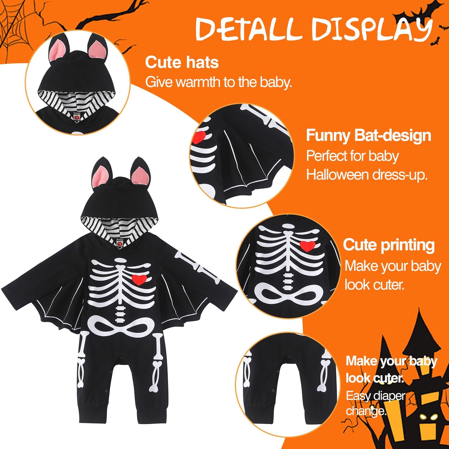 Halloween Costume Baby, Bat Costume Baby, Halloween Romper Newborn, My First Halloween Outfit Babies Halloween Costume, Babies Bat Costume 0-24 Months