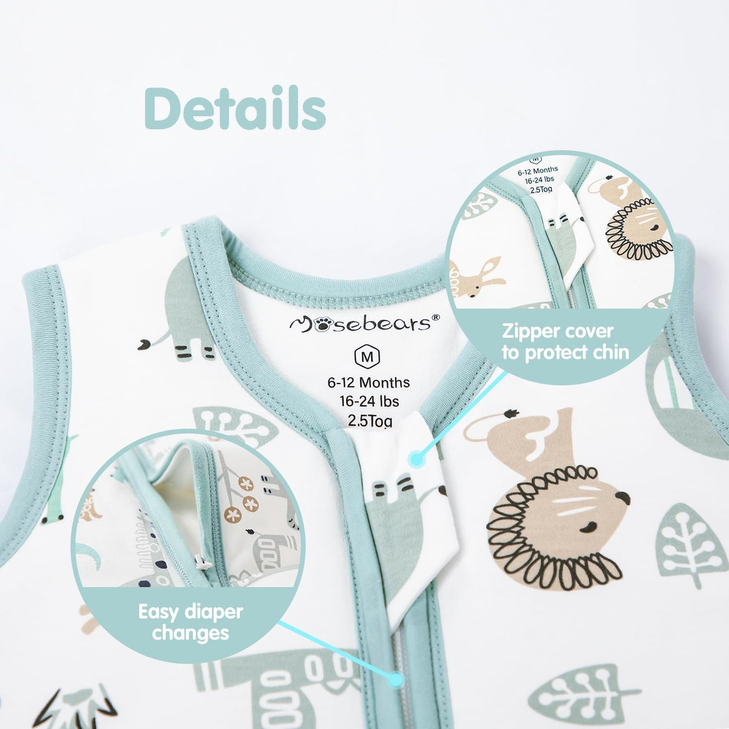 Mosebears Baby Sleeping Bag Winter 2.5 Tog, 100% Cotton Baby Winter Sleeping Bag for Babies 0-24 Months, M (6-12 Months)