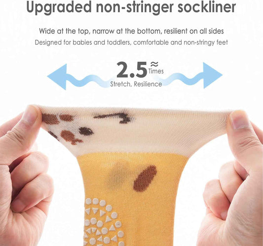 Non-Slip Socks for Children, Pack of 3 Baby Knee Socks, Children's Socks Made of Cotton, Girls, Knee-Length Crawling Socks, Animal Themed Non-Slip Sports Socks for Boys and Girls, 1-3 Years