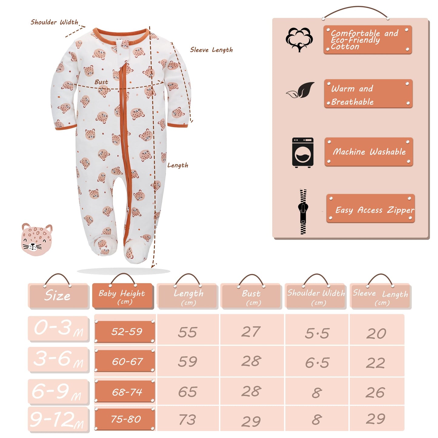 Newborn Baby Boys Girls Rompers with Foot Baby Pajamas One-Piece Long Sleeve Jumpsuit Infant Spring Autumn Bodysuit, 3 Pack