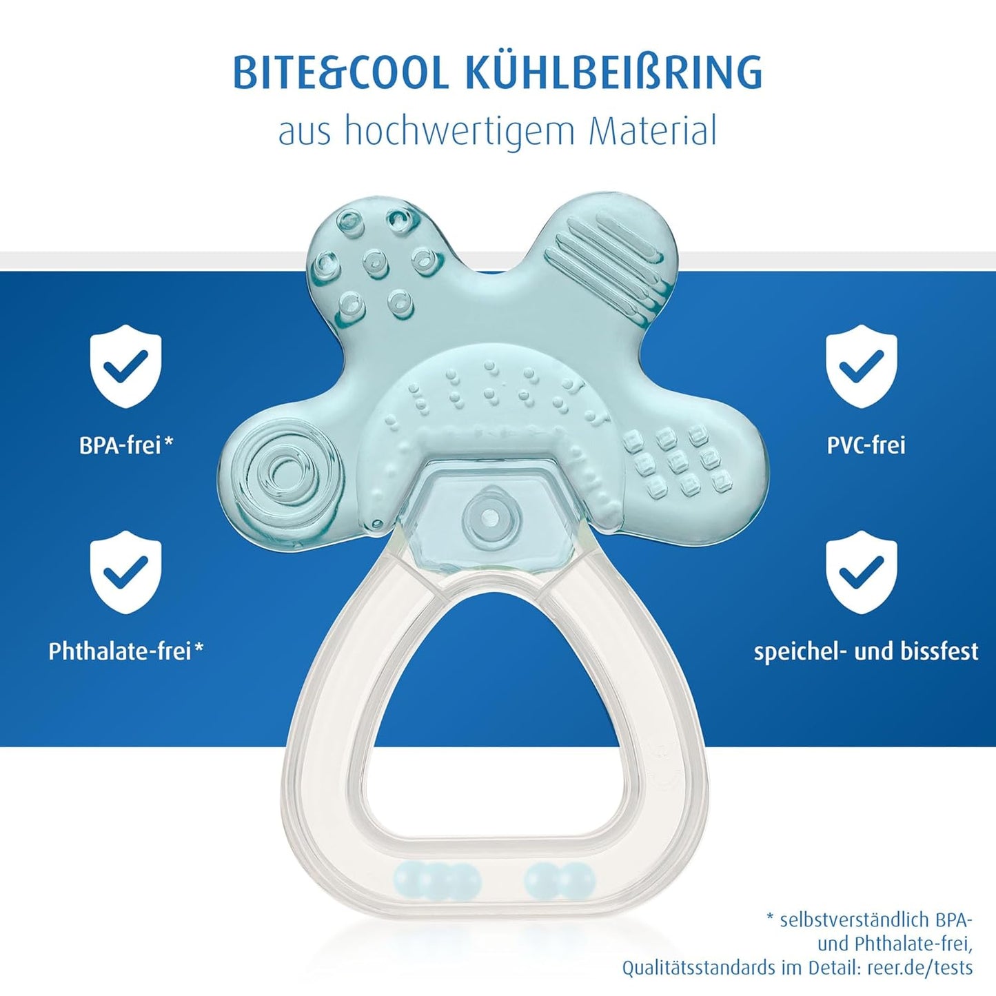 reer Bite&Cool Kühlbeißring | Beißring für Babys | Mit langanhaltendem Kühleffekt | Für Babys ab 3 Monaten | Kühlende Zahnungshilfe | Motorikspielzeug zur Förderung des Spiel- und Tastsinns