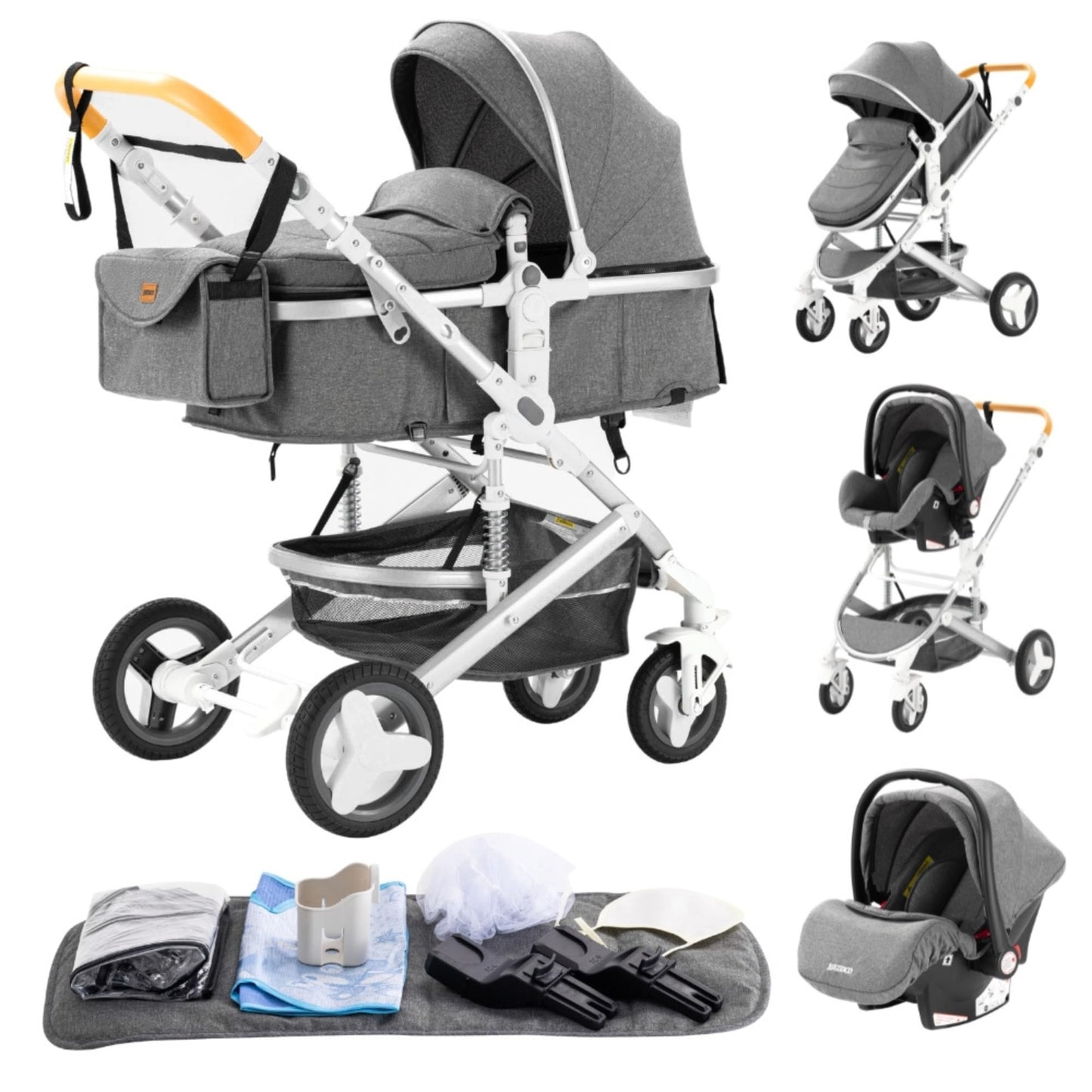 YAZOCO Kinderwagen 3 in 1 Buggy Babybett Komplett Set mit einem Klick Zusammenklappbarer Kinderwagen, KombiKinderwagen Aluminiumrahmen für Neugeborene Sitzzubehör - Meloni2