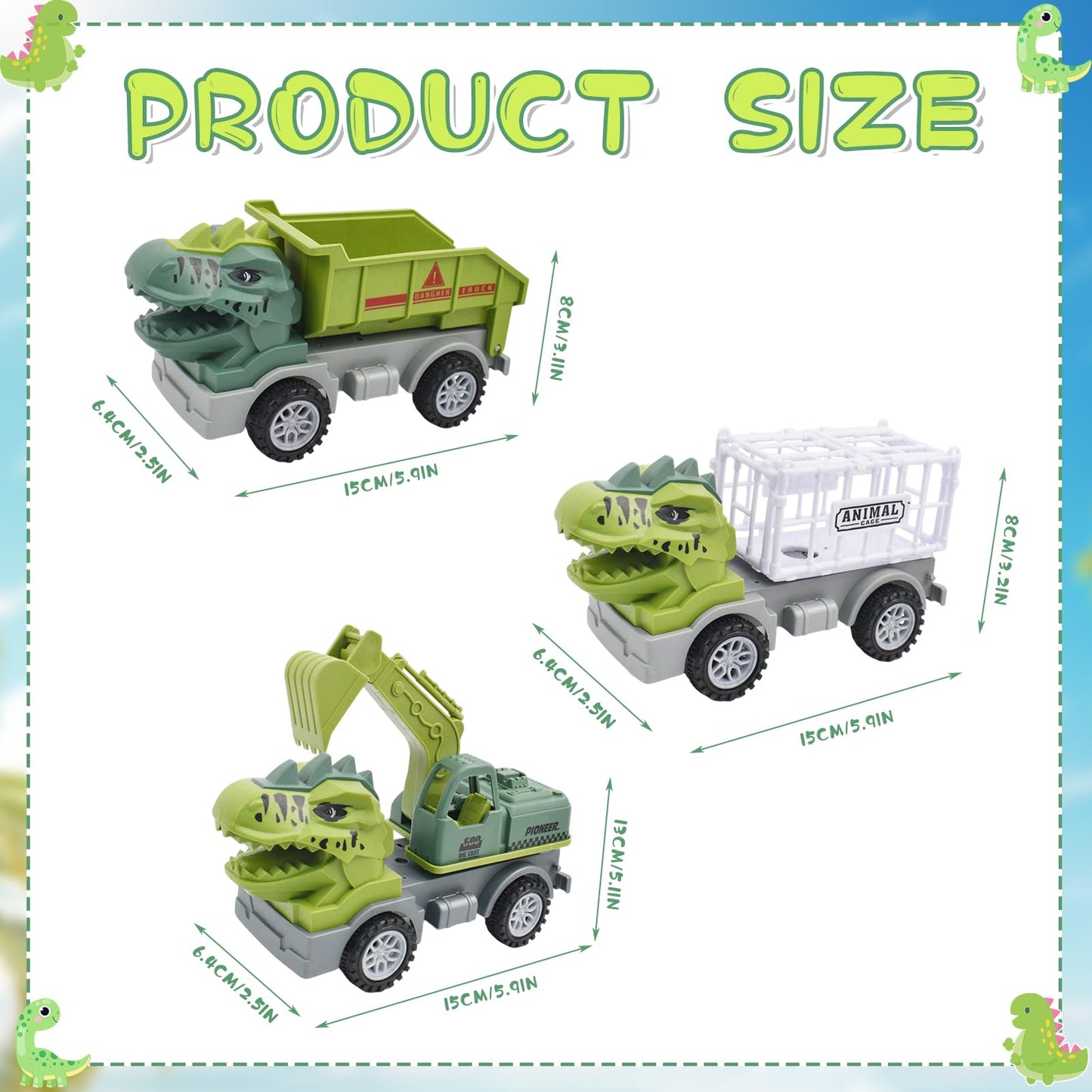 Baustellenfahrzeuge ab 3 Jahren, Set mit 3 Dinosaurier-Sandgruben-Spielzeugset mit Bagger, Transporter, Muldenkipper, robustem Sandspielzeugfahrzeugen Auto, geeignet als Sandspielzeug für Kinder ab 2+ (01)