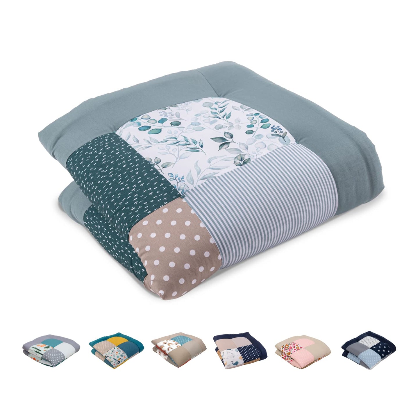 ULLENBOOM Krabbeldecke für Baby 80x80 cm, Outdoor-geeignet, 100% OEKO-TEX Materialien, Made in EU, Weich gepolstert, Eukalyptus - ideal als Spieldecke Baby - Meloni2