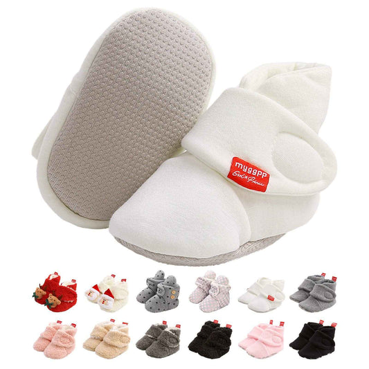 Edoton Infant Boys Girls Warm Slippers Winter White Cute Soft Cotton Unisex Non-Slip Baby Shoes for Christmas First Birthday Gift.
