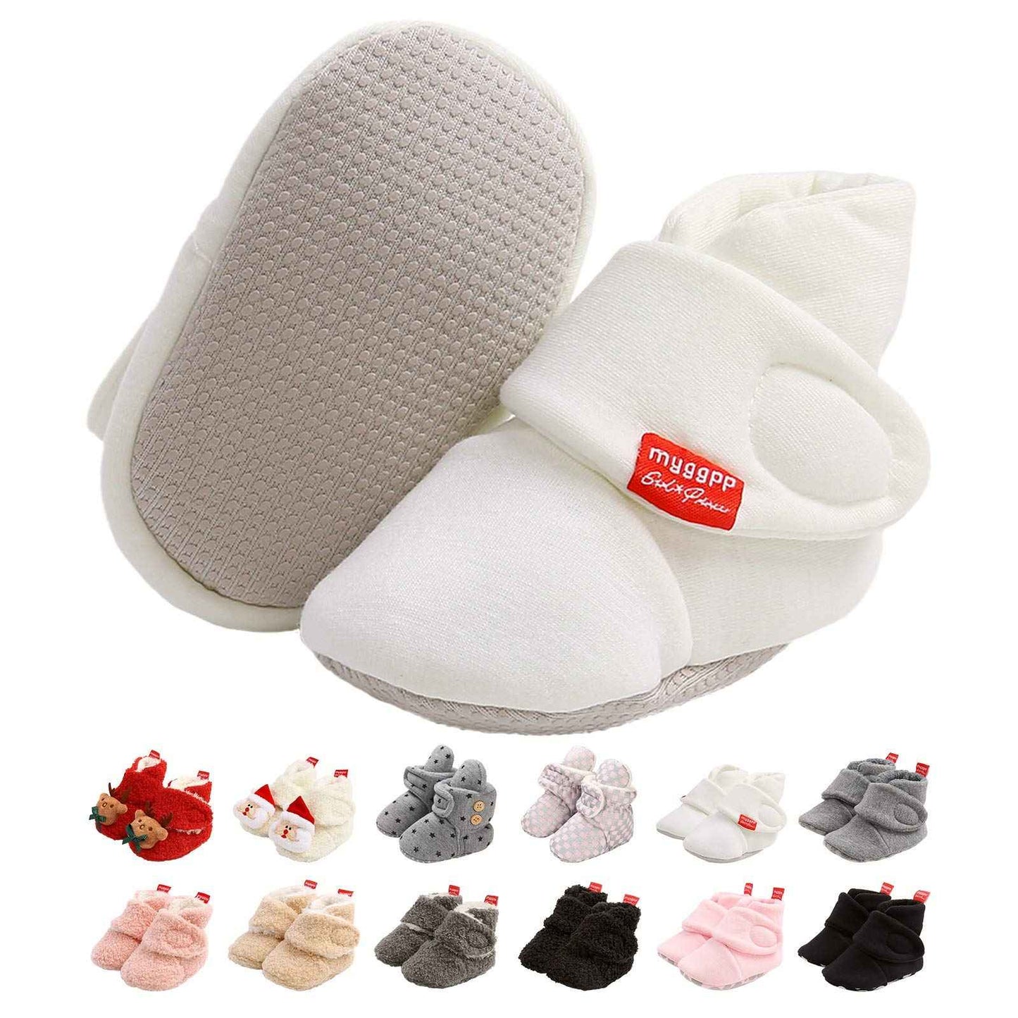 Edoton Infant Boys Girls Warm Slippers Winter White Cute Soft Cotton Unisex Non-Slip Baby Shoes for Christmas First Birthday Gift.