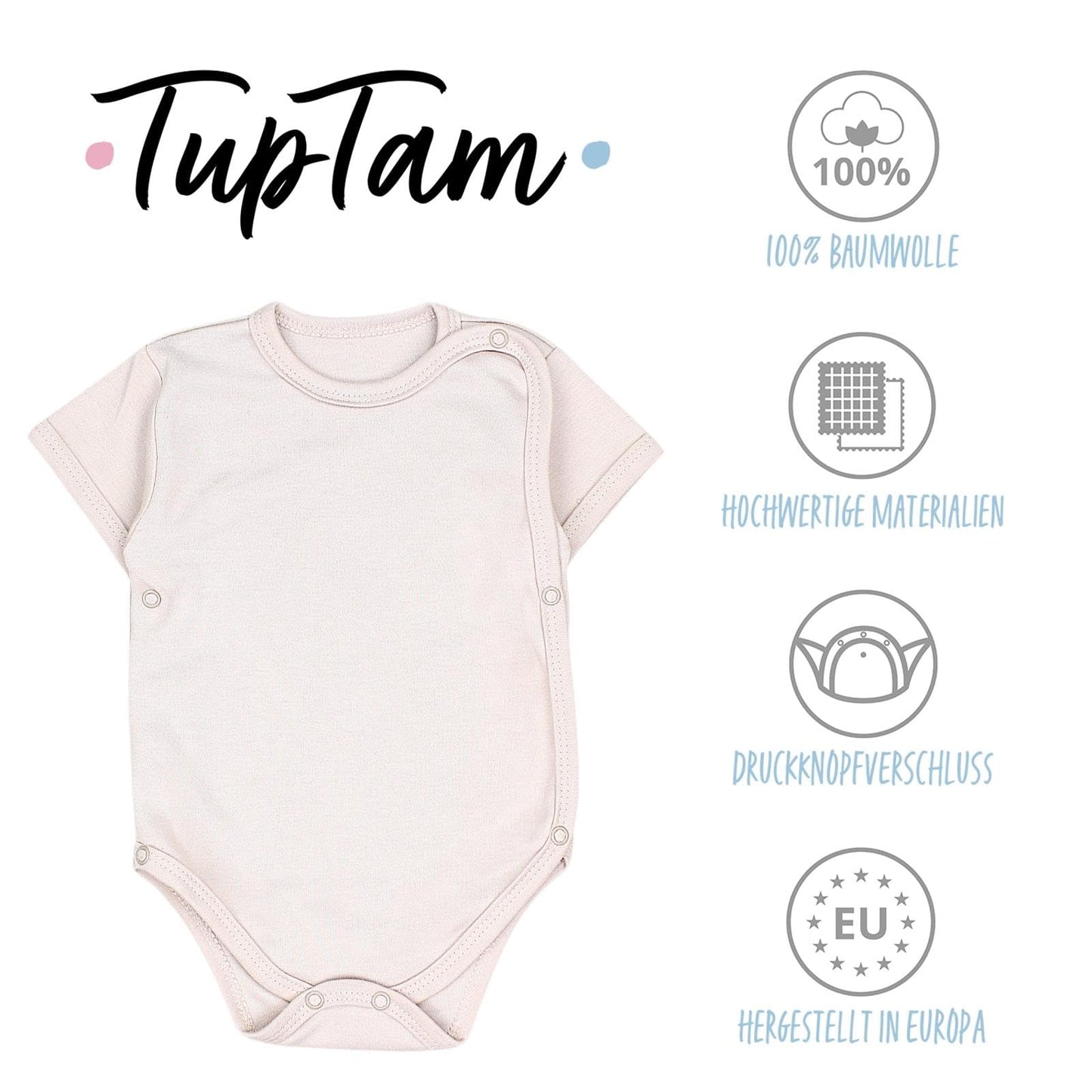 TupTam Baby Body Kurzarm Jungen – Wickelbody Kurzarm aus Baumwolle im 5er Set – OEKO-TEX Zertifiziert