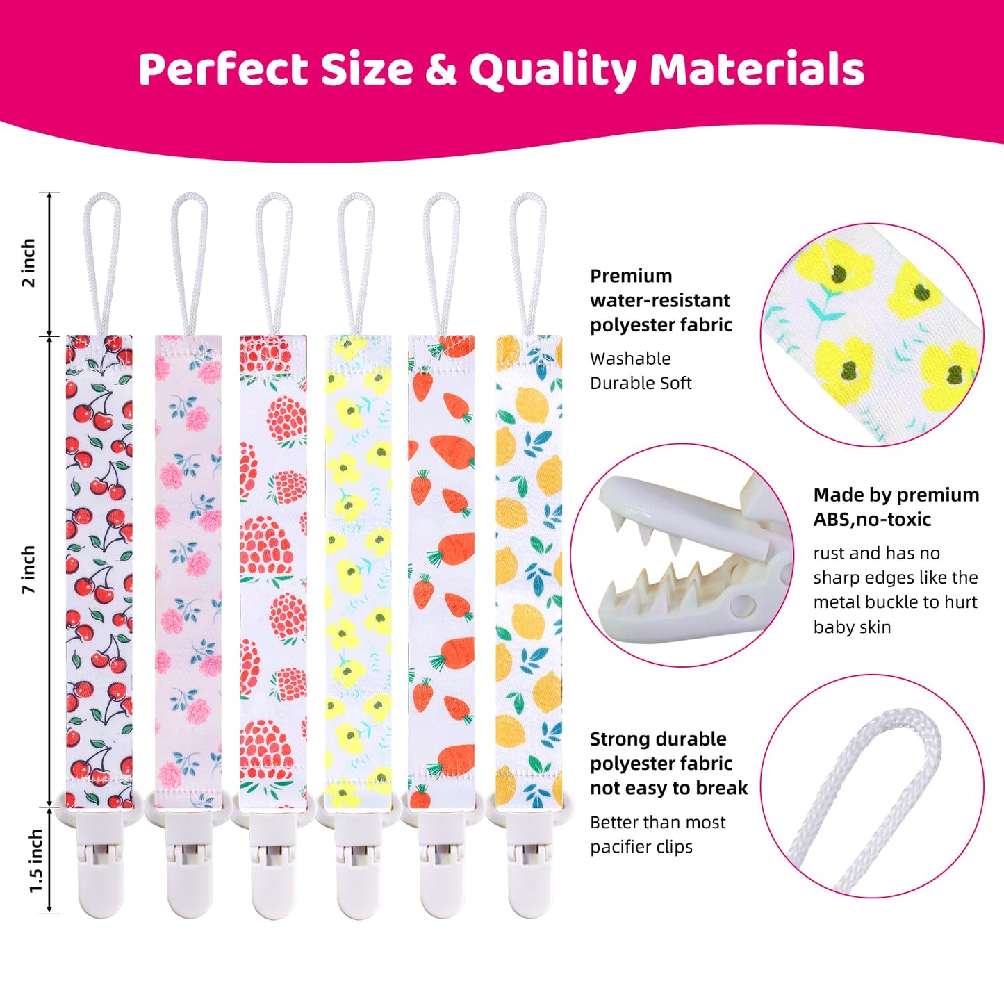 Smlpuame Baby Schnullerkette Mädchen Junge,6 Stück BPA-Frei Schnullerband Stoff Mädchen Junge,Schnuller Kette Nuckelkette Passen Die Meisten Schnuller und Beißspielzeug,Dummy Clips für Baby (Tier)