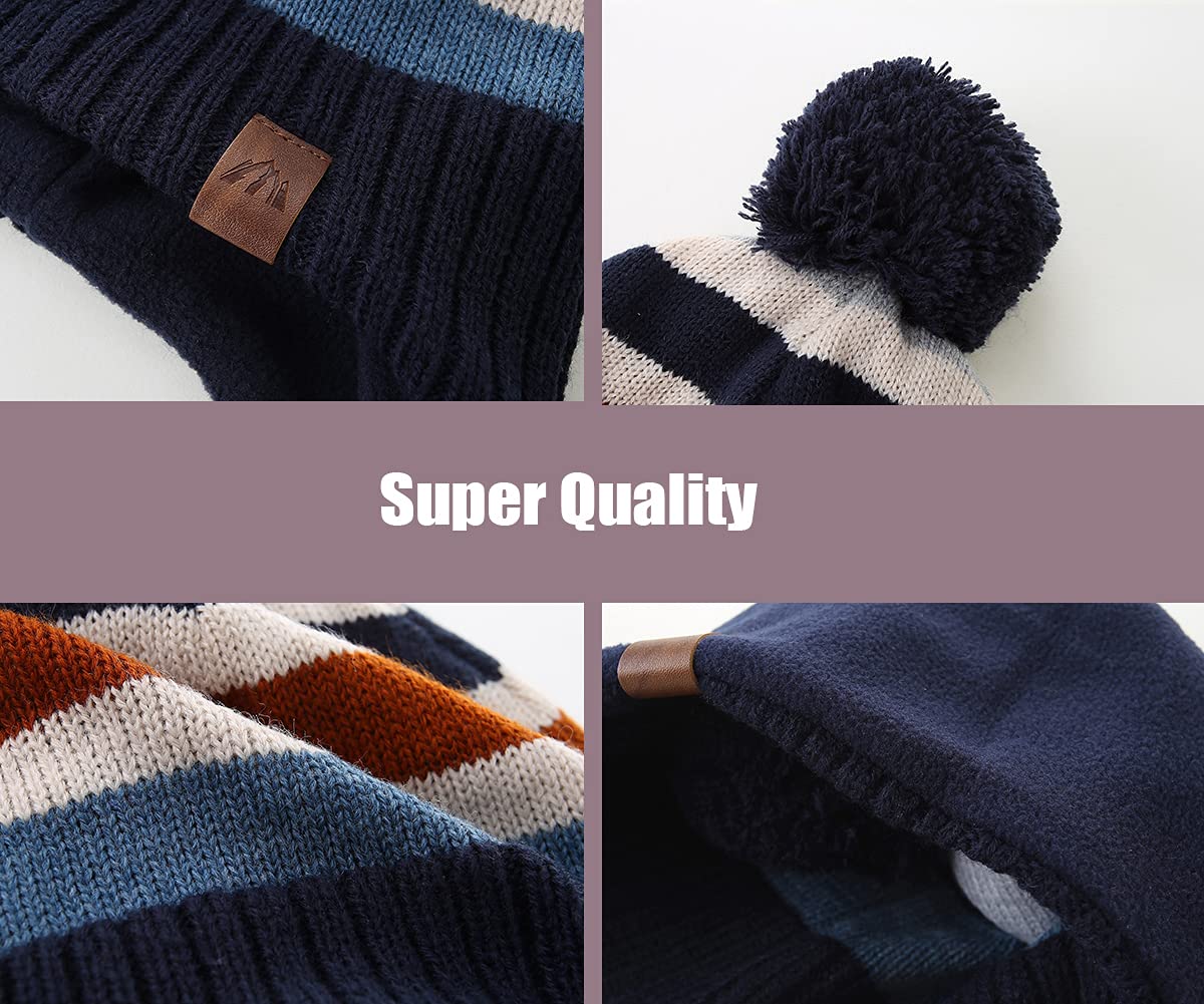 AHAHA Girls' Winter Hat, Earflap Beanie, Pompom Knitted Hats