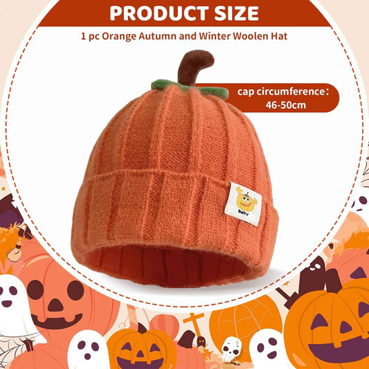 CharmBurst Baby Hat Pumpkin Design Orange, Soft Winter Hat for Boys and Girls, Children's Beanie Hat Halloween Gift, Winter Warm Hat Baby Gift
