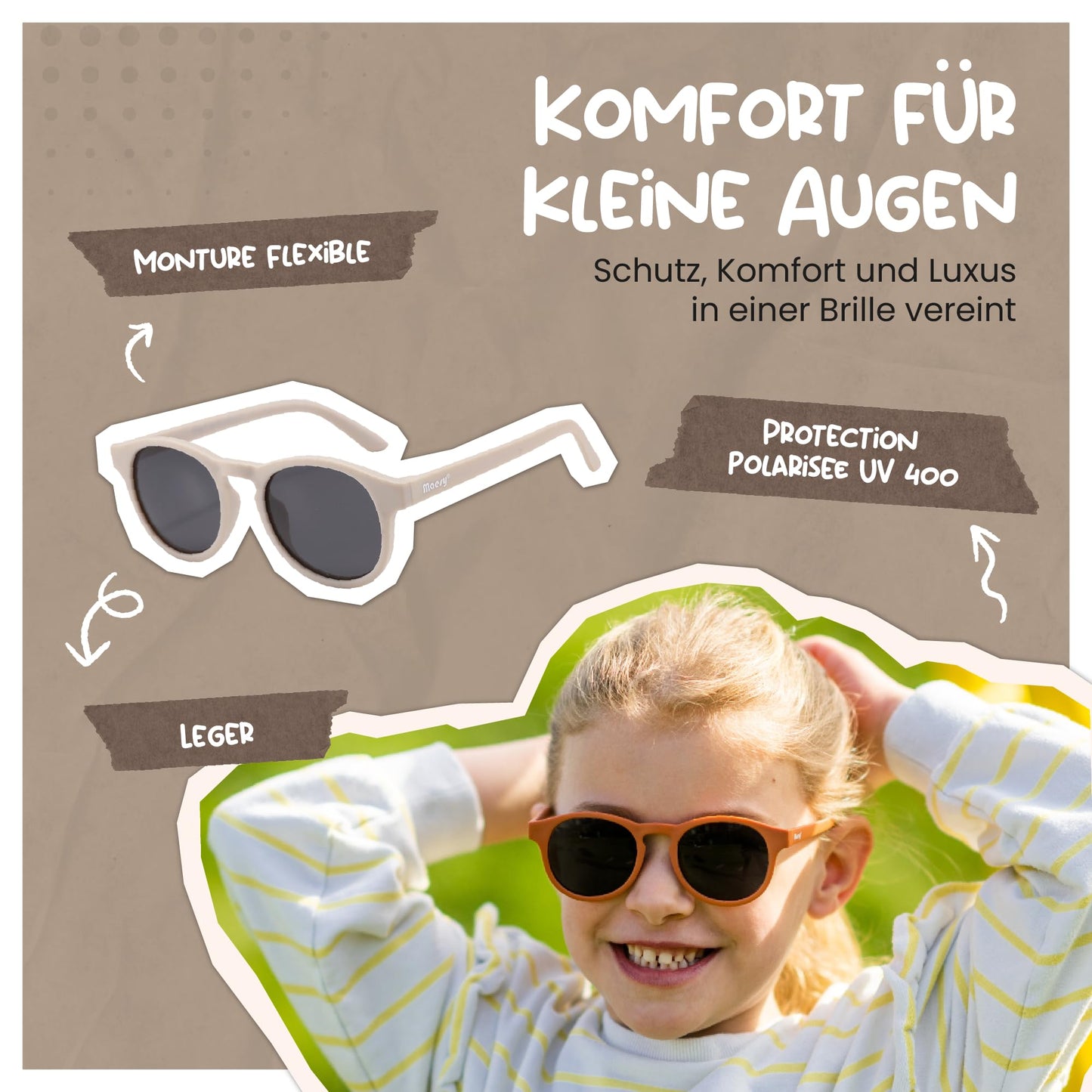 Maesy Faela Kindersonnenbrille für 3-6 Jahre - UV400 polarisierter Schutz - Flexibler und flexibler Rahmen - Sichere und bequeme Kindersonnenbrille für Kleinkinder