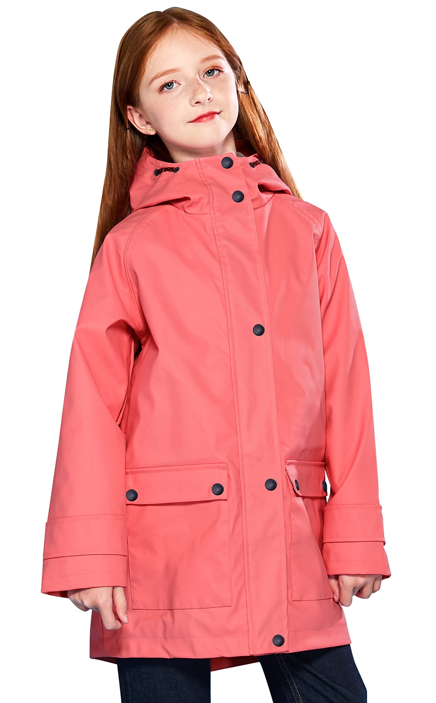 SOLOCOTE Kinder Regenjacke mit Kapuze gefüttert Gummi Regenmäntel für Mädchen Jungen Wasserdicht Winddicht Größe