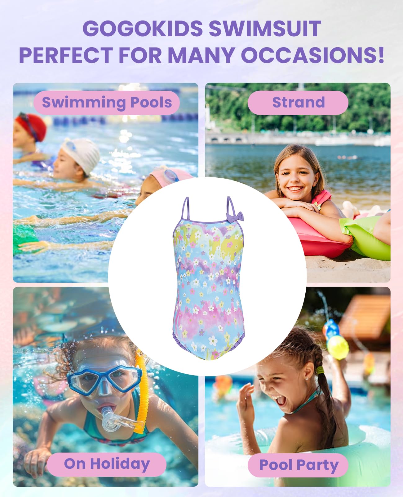 Gogokids Mädchen Einteiliger Badeanzug, Schwimmbekleidung Rüschen Strandkleidung Kinder Badebekleidung Bademode für Schwimmen, Surfen, Bootfahren, Wasserpark, Poolparty