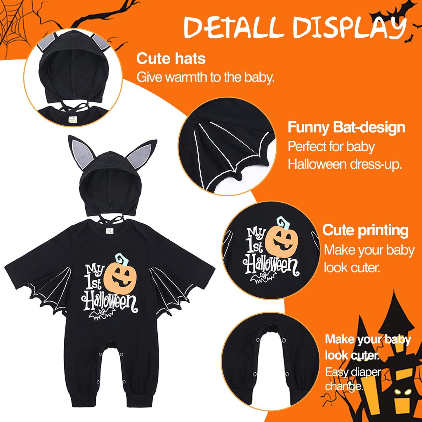 Halloween Costume Baby, Bat Costume Baby, Halloween Romper Newborn, My First Halloween Outfit Babies Halloween Costume, Babies Bat Costume 0-24 Months