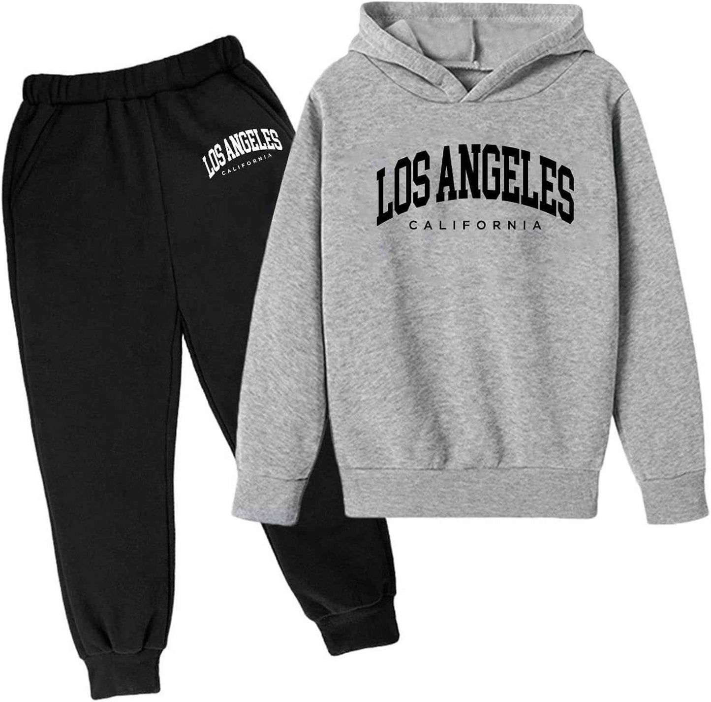 2-teiliges Herbst-Outfit mit Kapuze für Mädchen und Kinder, Los Angeles California, Active-Kinder-Sweatsuit-Sets, Sweatanzüge, Winter, Herbst, Fleece, gefüttert, mit Kapuze, sportlich, locker
