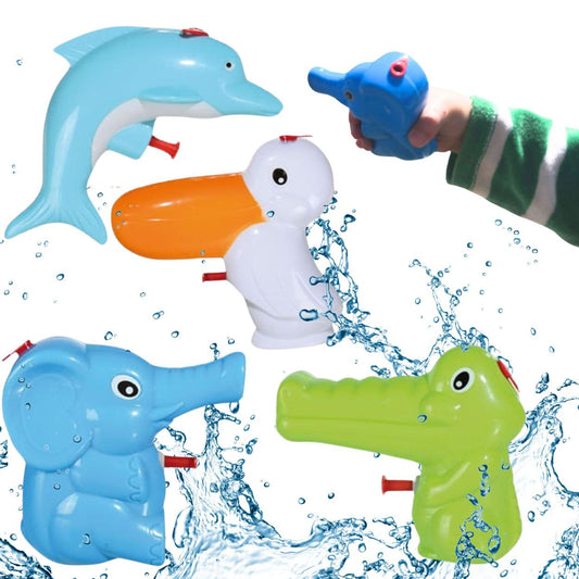Bada Bing 4er Set Wasserpistole Tiere für Kinder Spritzpistole Kleinkind süß klein Kindgerecht Kindergeburtstag Geschenk Mitbringsel Spielzeug Wasserspritze Sommer Pelikan Elefant Delfin Krokodil 92