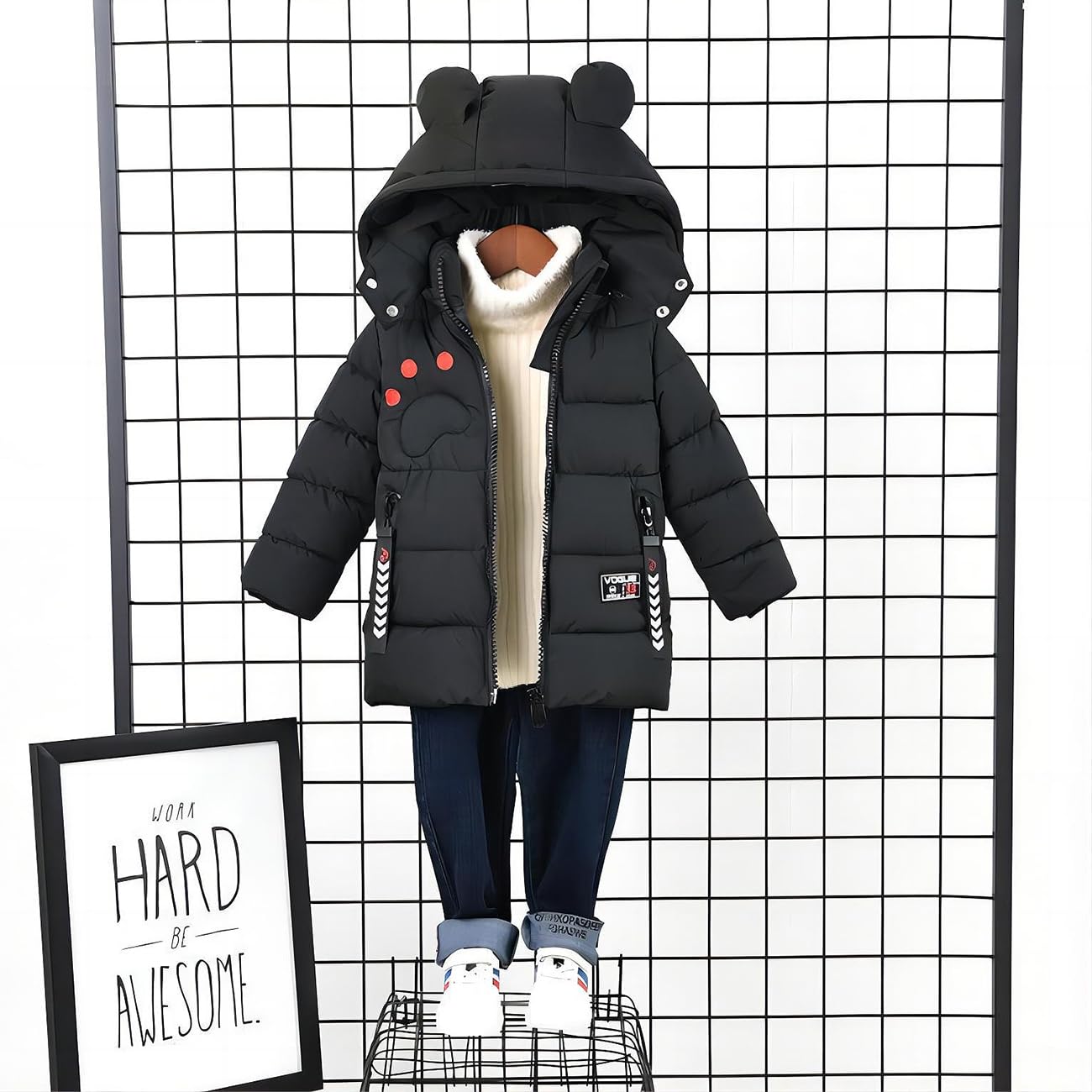 linboo Winter Jacket Children's Boys Warm Quilted Jacket Thick Coat Baby Winter Coats with Hood Ears Winter Children's Jacket Hooded Jacket 2-7 Years